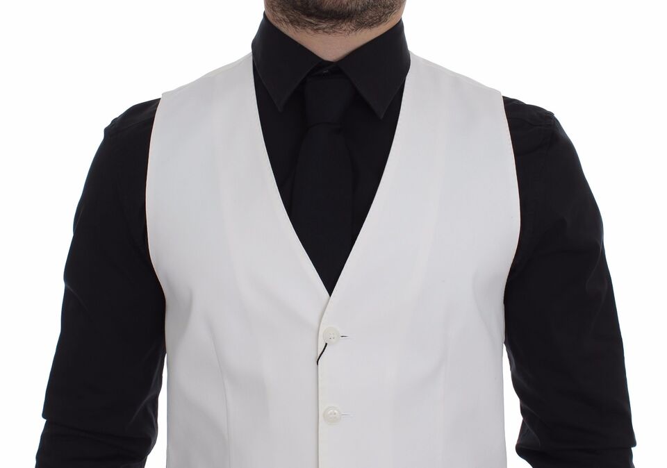 Elegant White Cotton Silk Dress Vest - ventzia