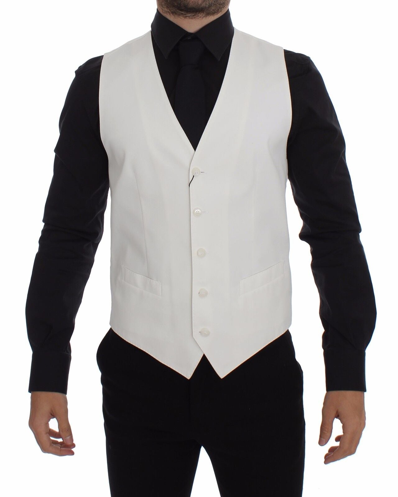 Elegant White Cotton Silk Dress Vest - ventzia