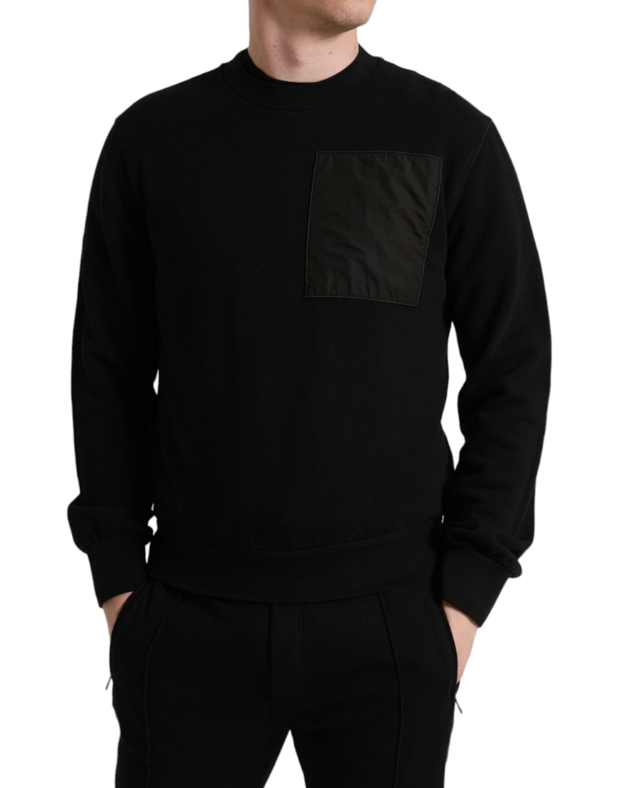Black Cotton Crew Neck Men Pullover Sweater - ventzia