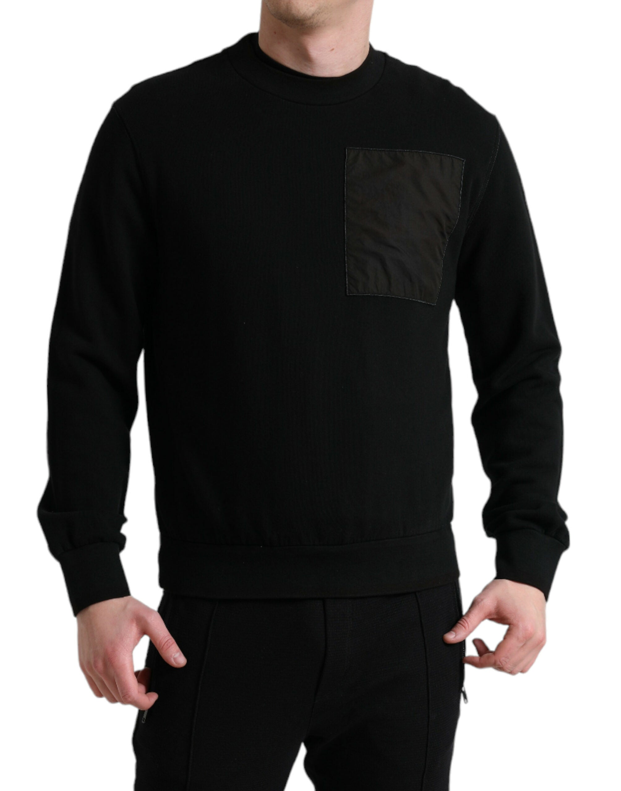 Black Cotton Crew Neck Men Pullover Sweater - ventzia