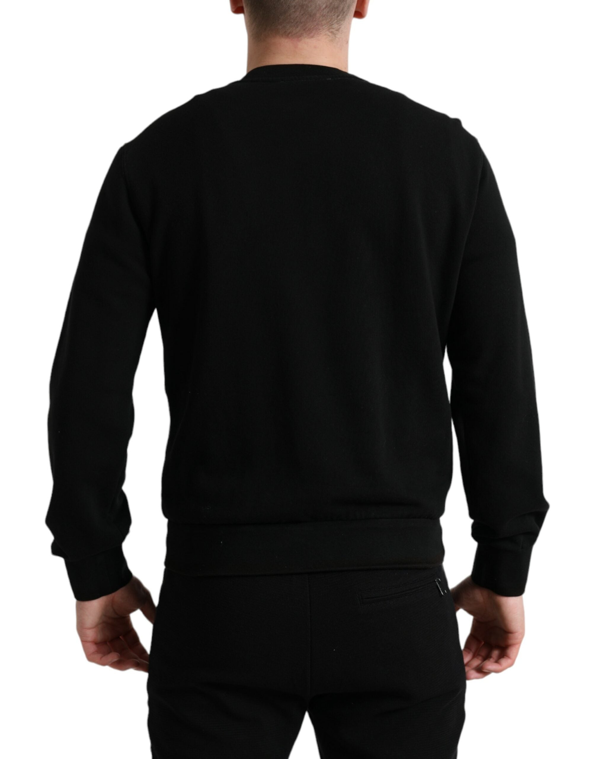 Black Cotton Crew Neck Men Pullover Sweater - ventzia
