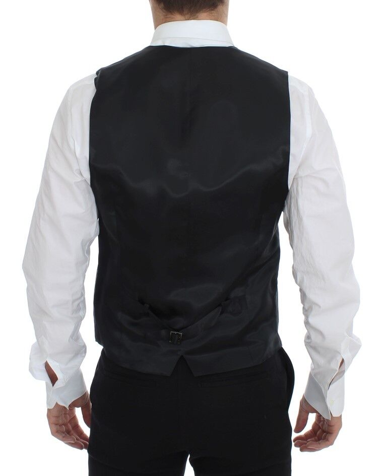 Elegant Gray Striped Wool Dress Vest - ventzia