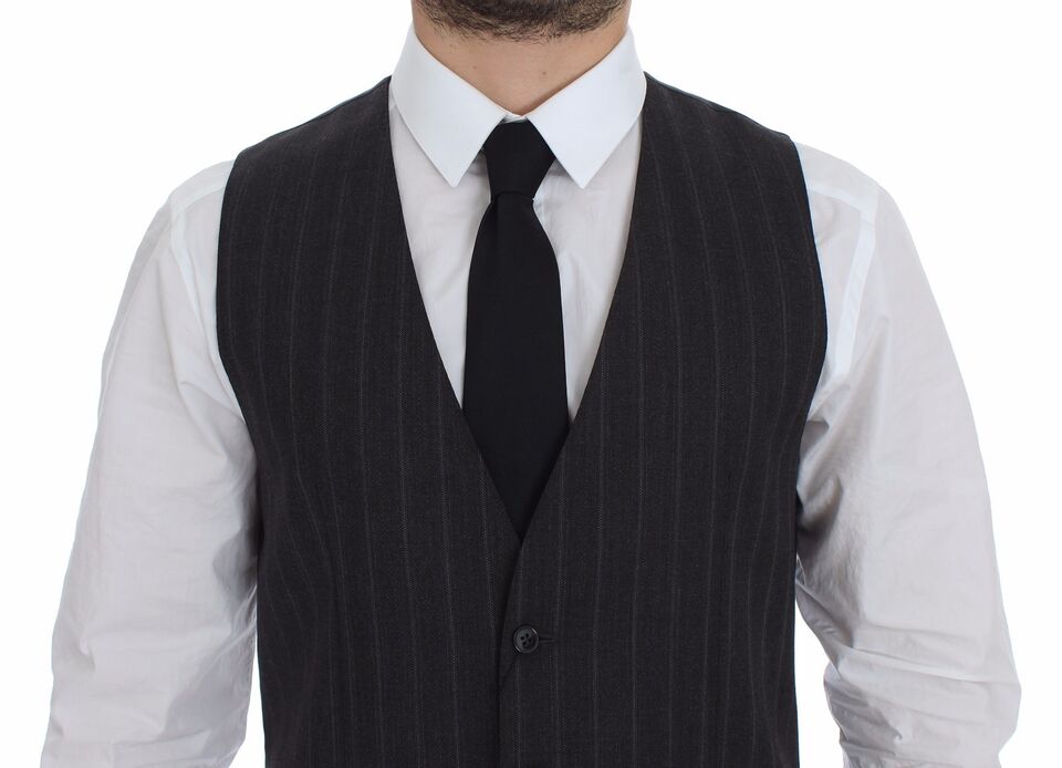 Elegant Striped Gray Dress Vest - ventzia