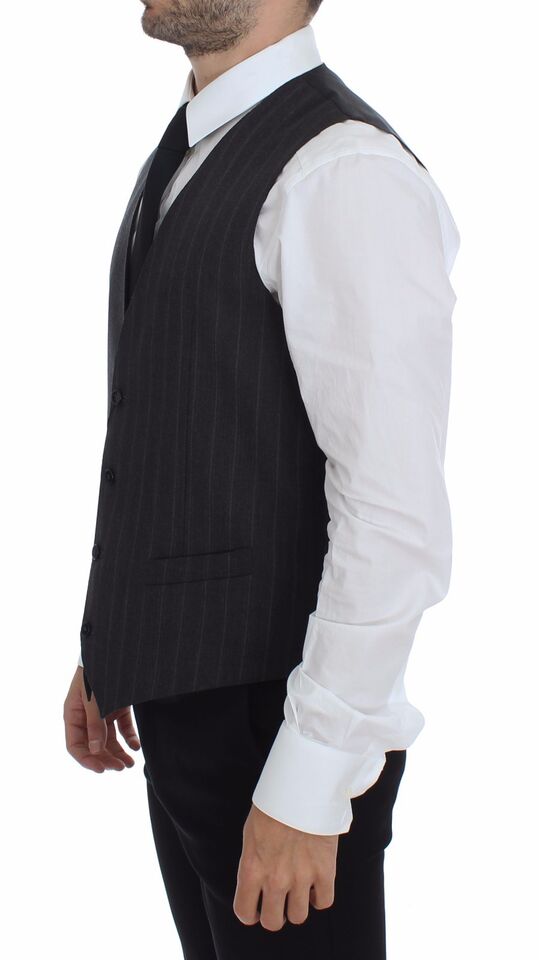 Elegant Striped Gray Dress Vest - ventzia