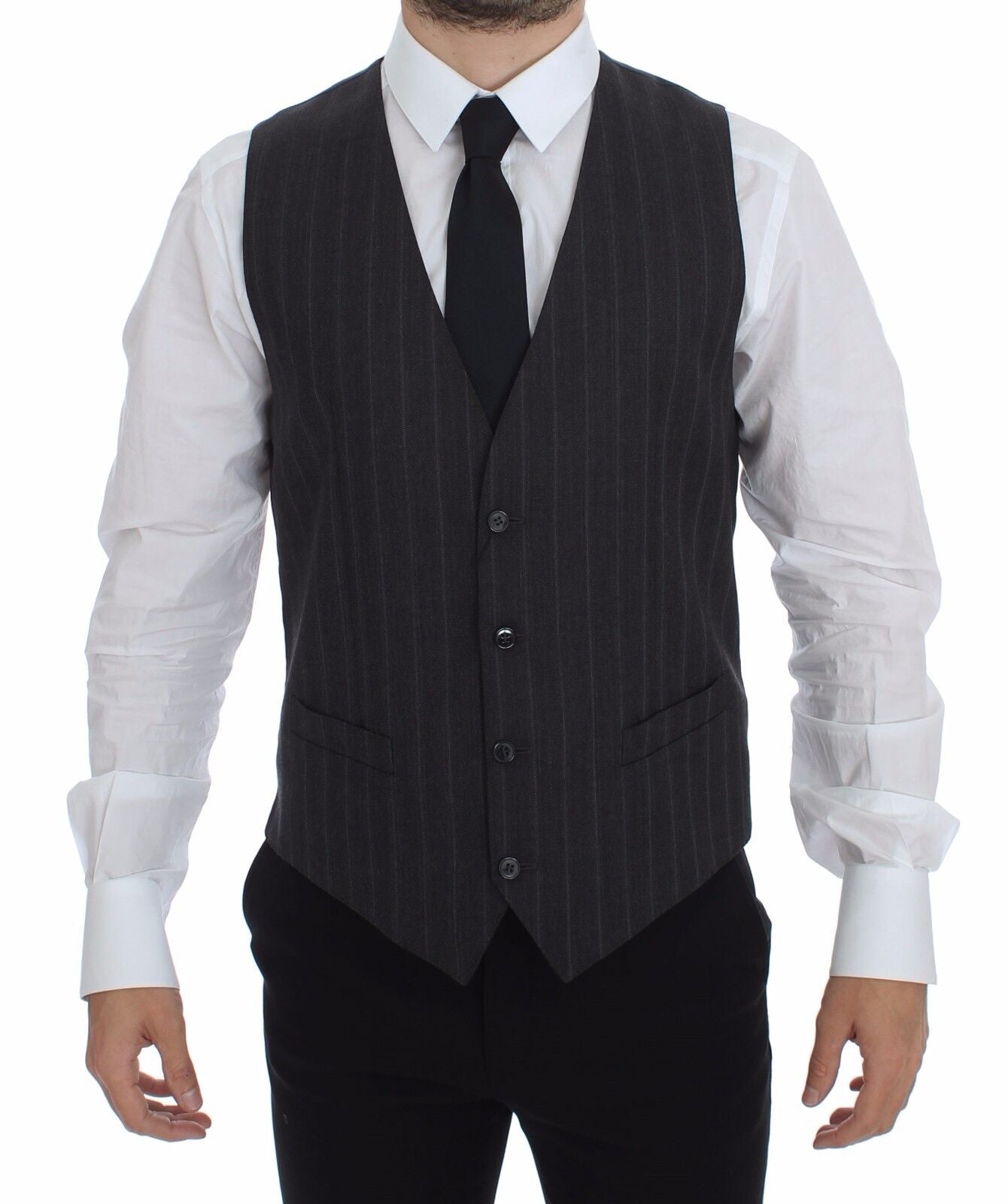 Elegant Striped Gray Dress Vest - ventzia