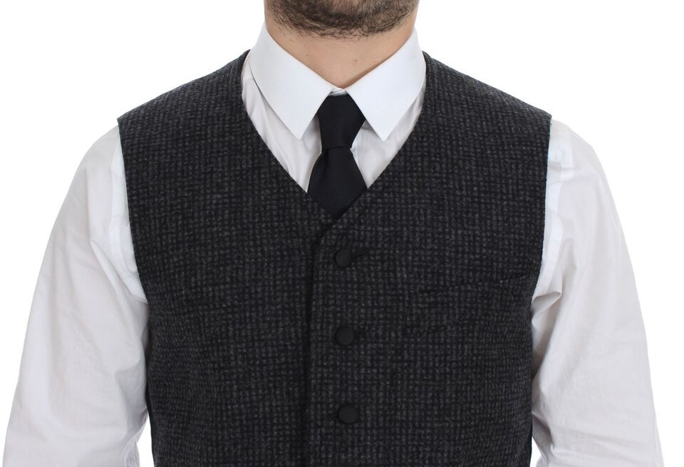 Elegant Gray Wool Blend Dress Vest - ventzia