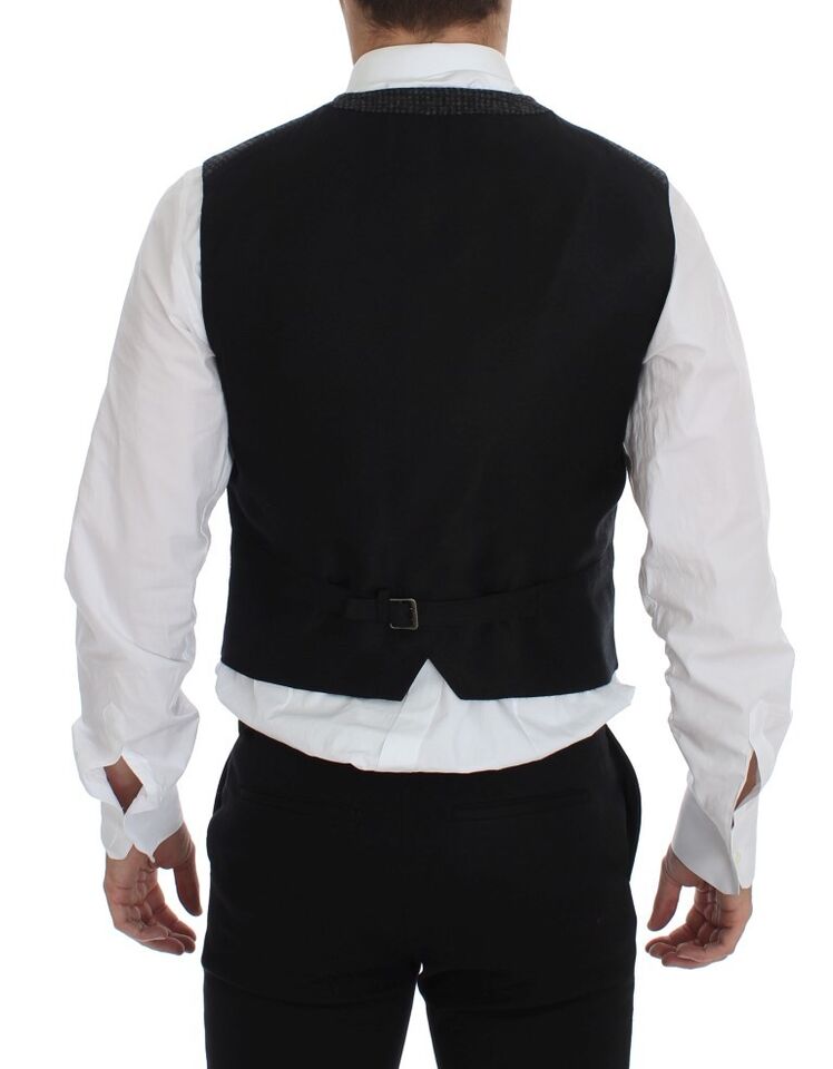 Elegant Gray Wool Blend Dress Vest - ventzia