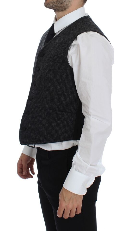 Elegant Gray Wool Blend Dress Vest - ventzia