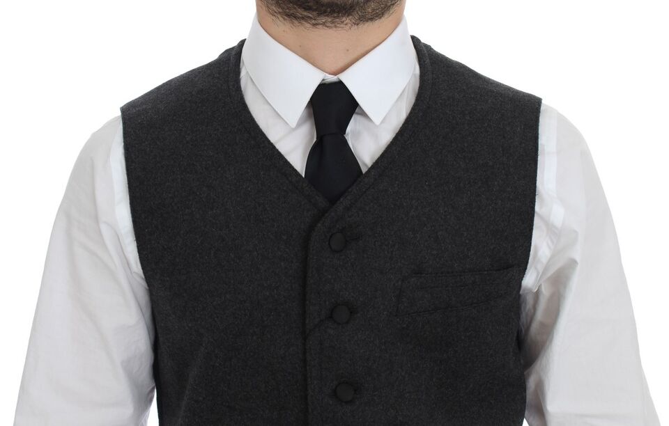 Elegant Gray Wool Blend Dress Vest - ventzia
