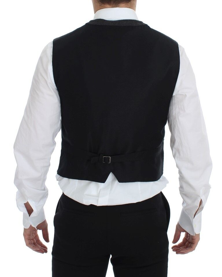 Elegant Gray Wool Blend Dress Vest - ventzia