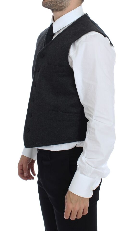 Elegant Gray Wool Blend Dress Vest - ventzia