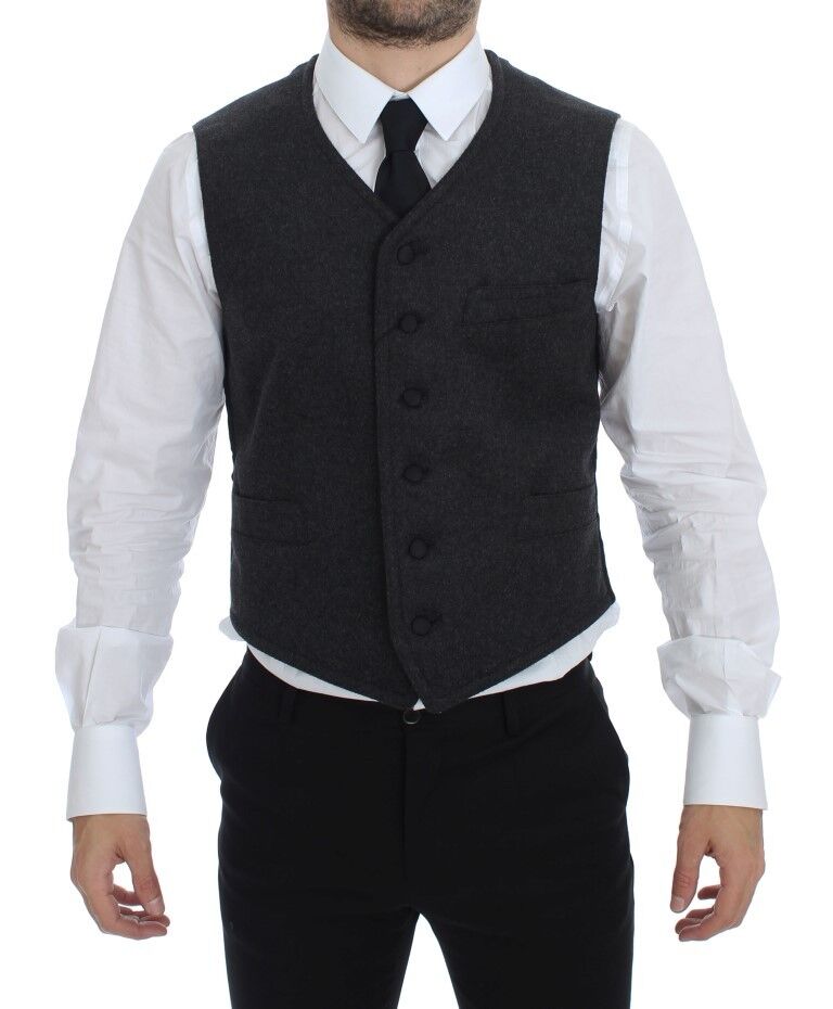 Elegant Gray Wool Blend Dress Vest - ventzia