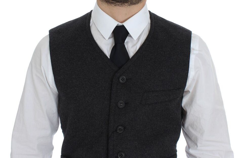 Elegant Gray Wool Blend Dress Vest - ventzia