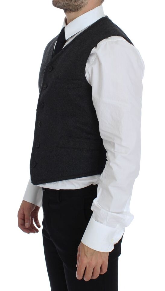 Elegant Gray Wool Blend Dress Vest - ventzia
