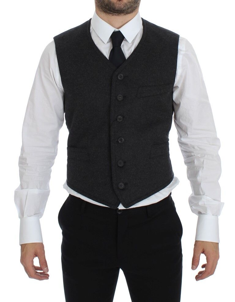 Elegant Gray Wool Blend Dress Vest - ventzia