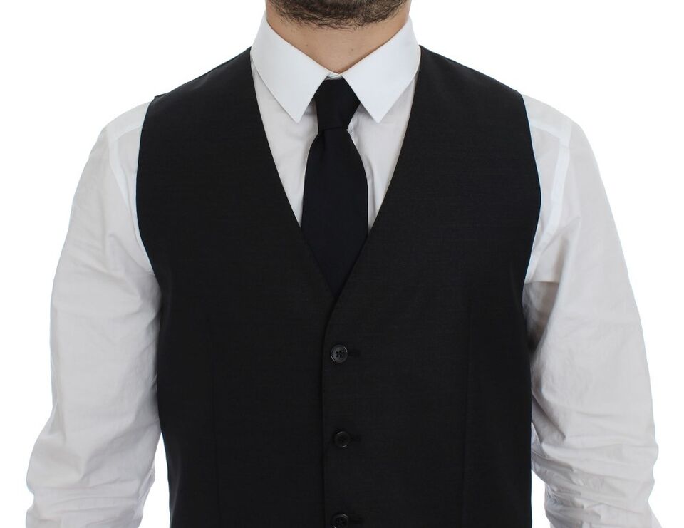 Elegant Gray Wool Blend Dress Vest - ventzia