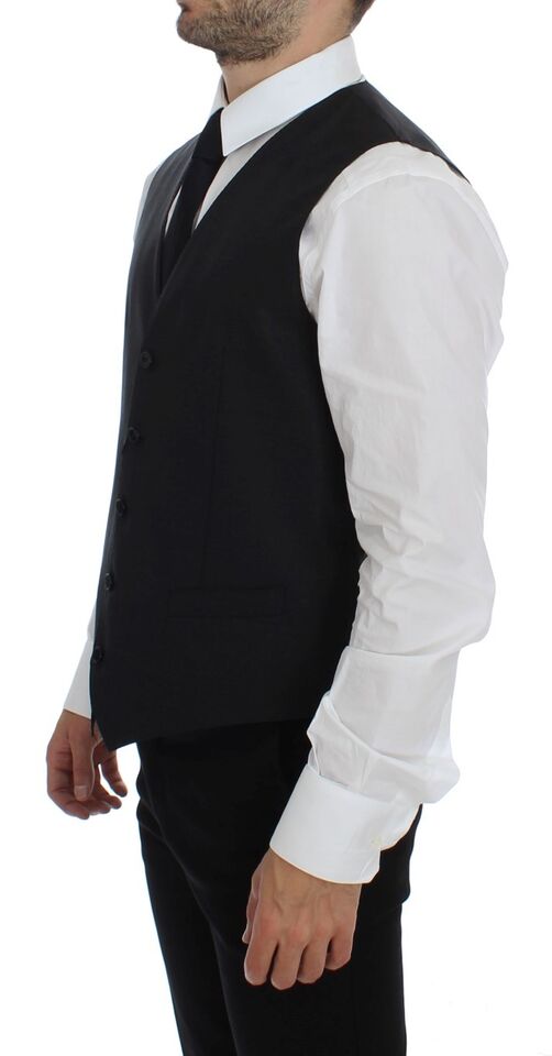 Elegant Gray Wool Blend Dress Vest - ventzia