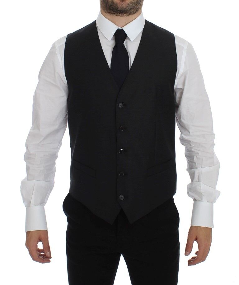 Elegant Gray Wool Blend Dress Vest - ventzia