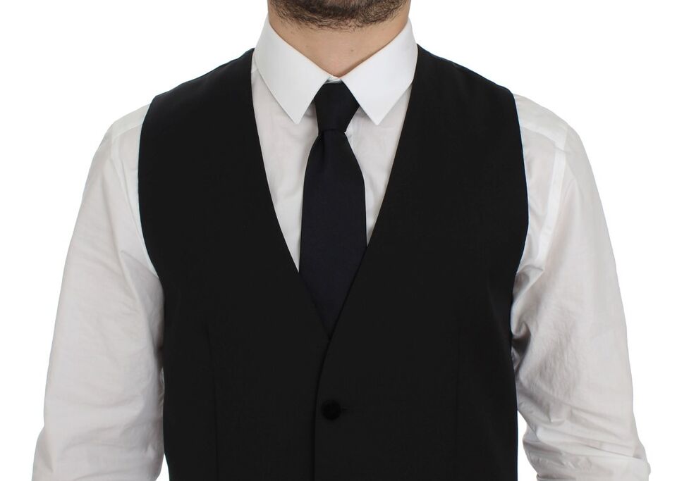 Elegant Black Wool Formal Dress Vest - ventzia
