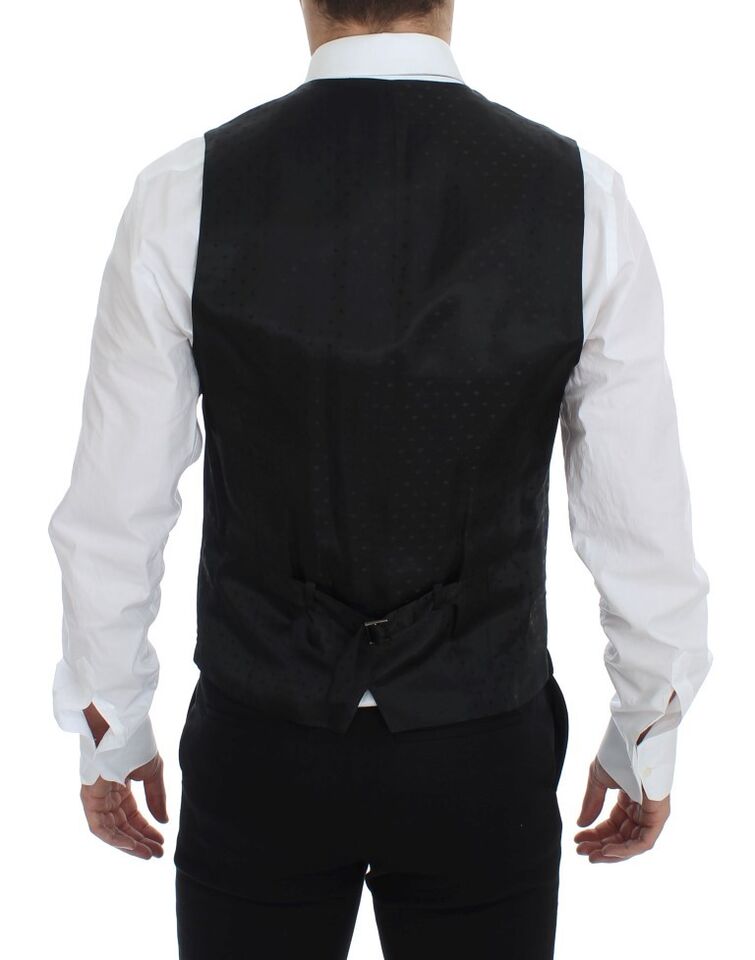 Elegant Black Wool Formal Dress Vest - ventzia