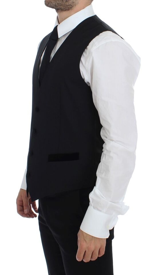 Elegant Black Wool Formal Dress Vest - ventzia