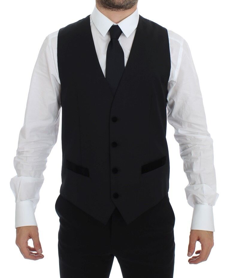 Elegant Black Wool Formal Dress Vest - ventzia