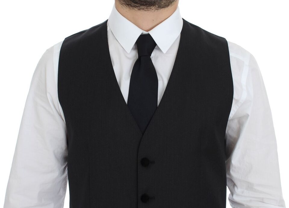 Elegant Gray Wool Dress Vest - ventzia