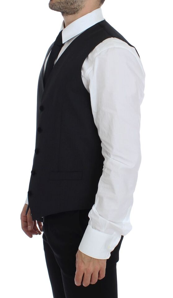 Elegant Gray Wool Dress Vest - ventzia
