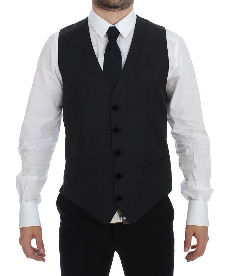 Elegant Gray Wool Dress Vest - ventzia