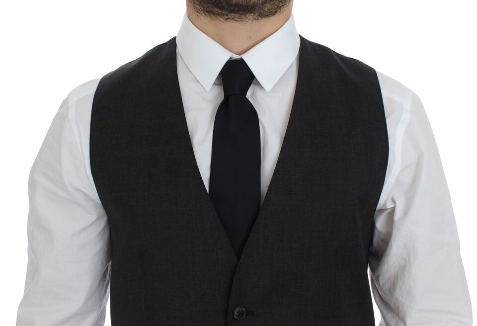 Elegant Gray Wool Formal Dress Vest - ventzia