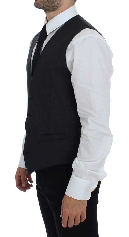 Elegant Gray Wool Formal Dress Vest - ventzia