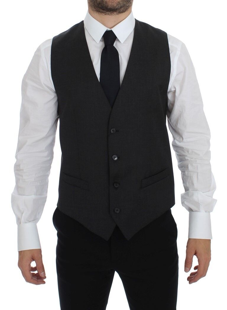 Elegant Gray Wool Formal Dress Vest - ventzia