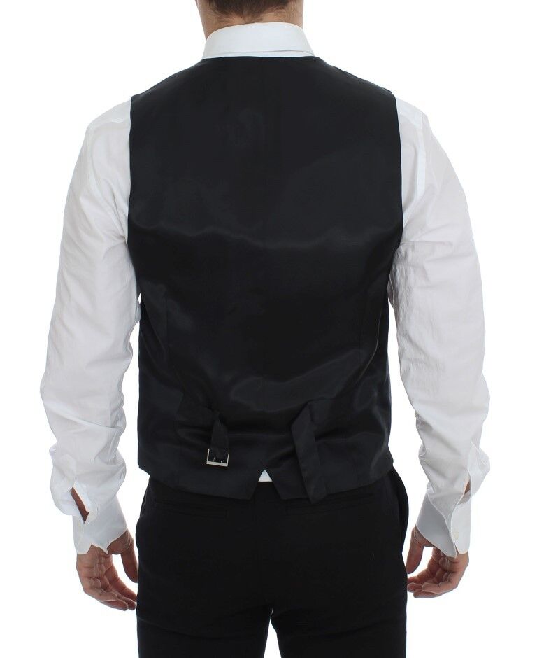 Elegant Gray Striped Wool Dress Vest - ventzia