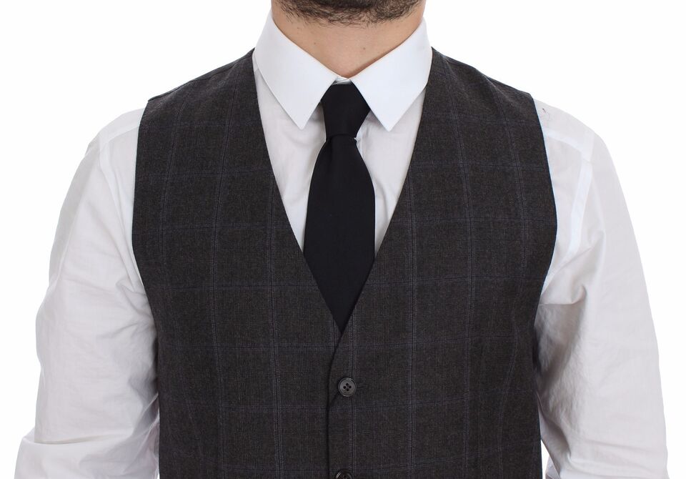 Elegant Checkered Wool Dress Vest - ventzia
