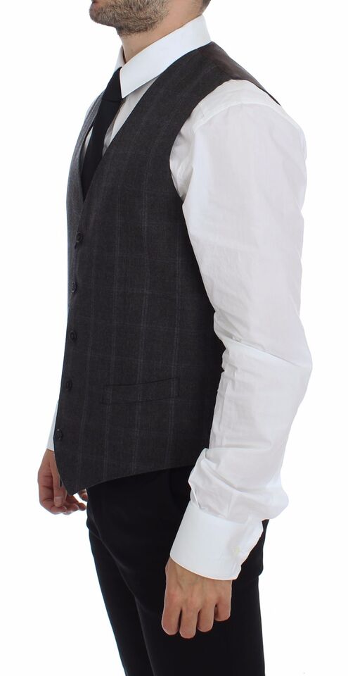 Elegant Checkered Wool Dress Vest - ventzia
