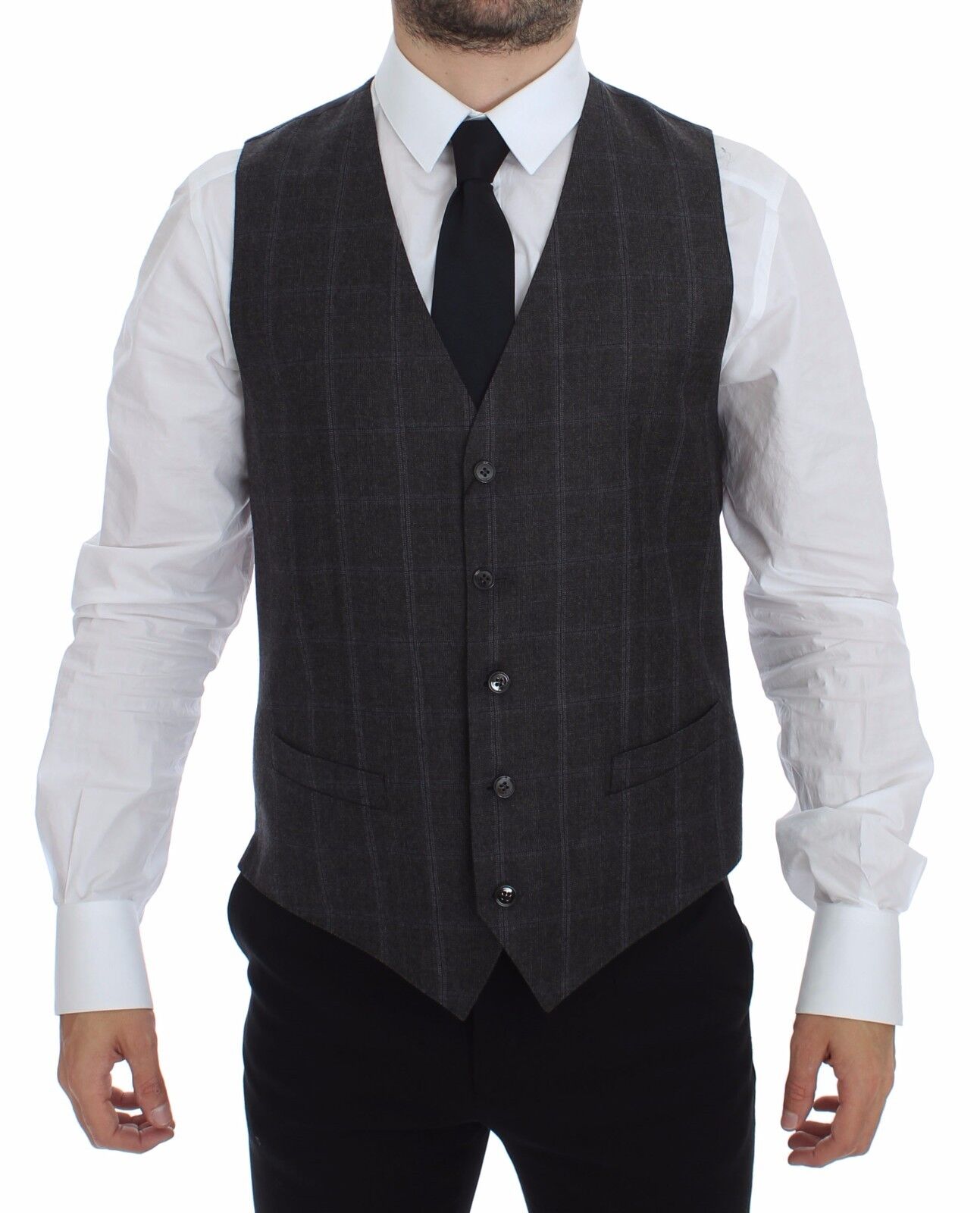 Elegant Checkered Wool Dress Vest - ventzia