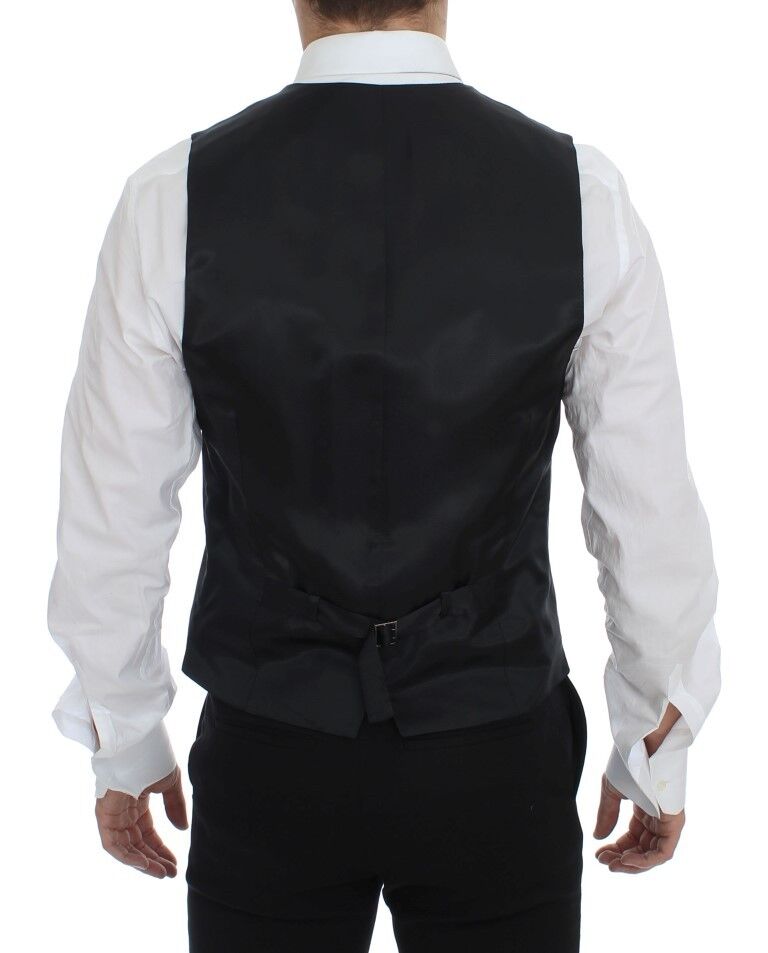 Elegant Gray Striped Dress Vest - ventzia