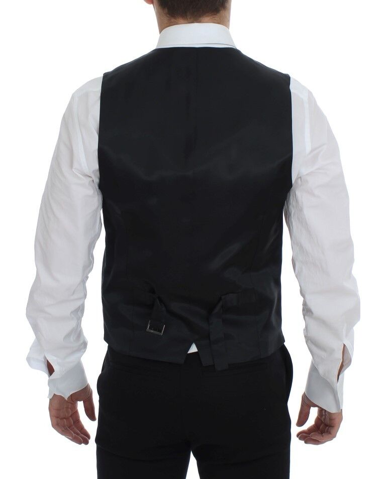 Elegant Gray Striped Wool Dress Vest - ventzia