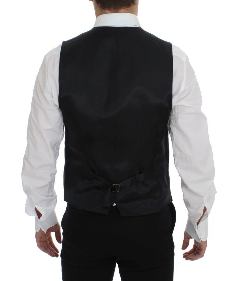 Elegant Gray Striped Wool Dress Vest - ventzia