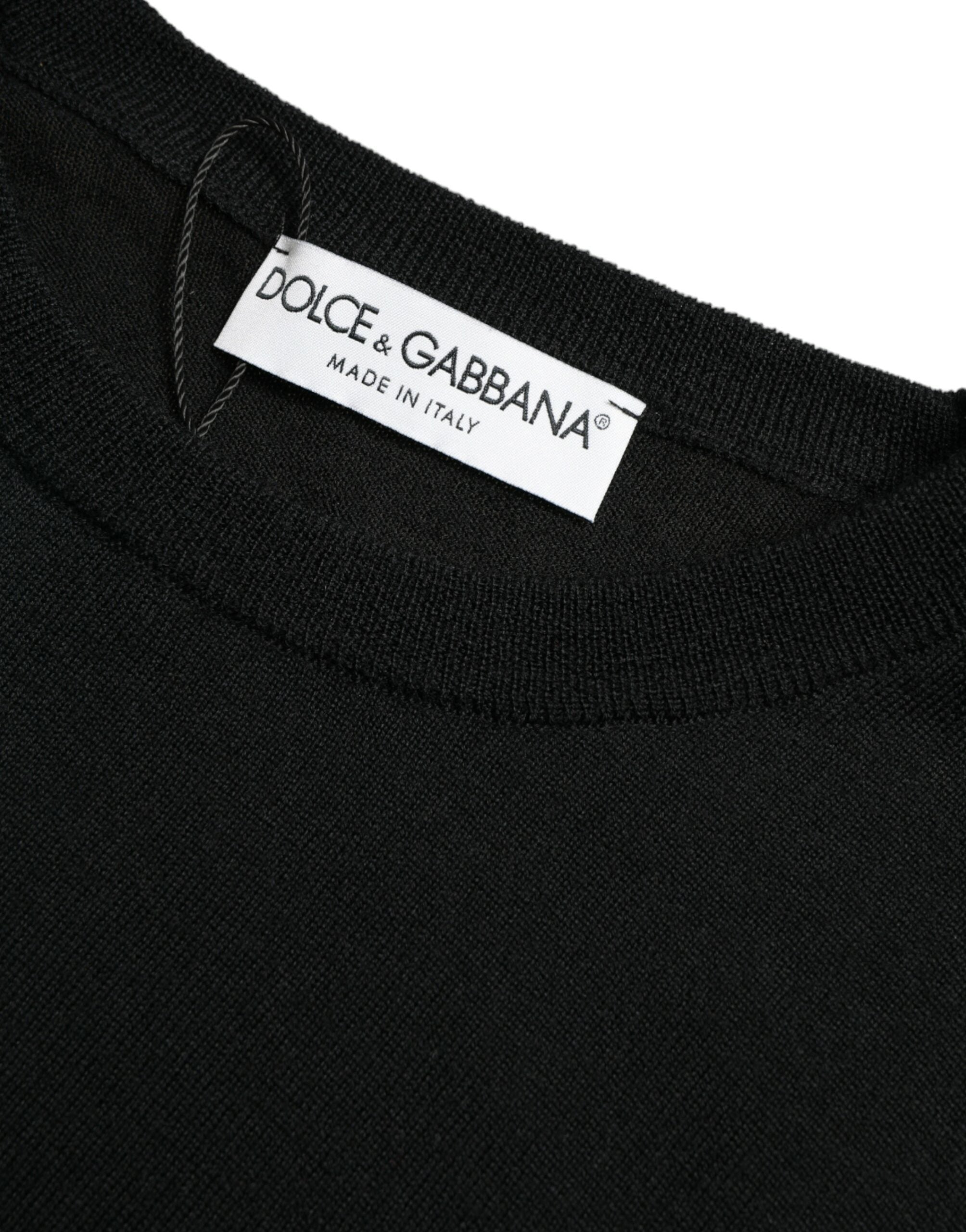 Black Wool Round Neck Pullover Sweater - ventzia