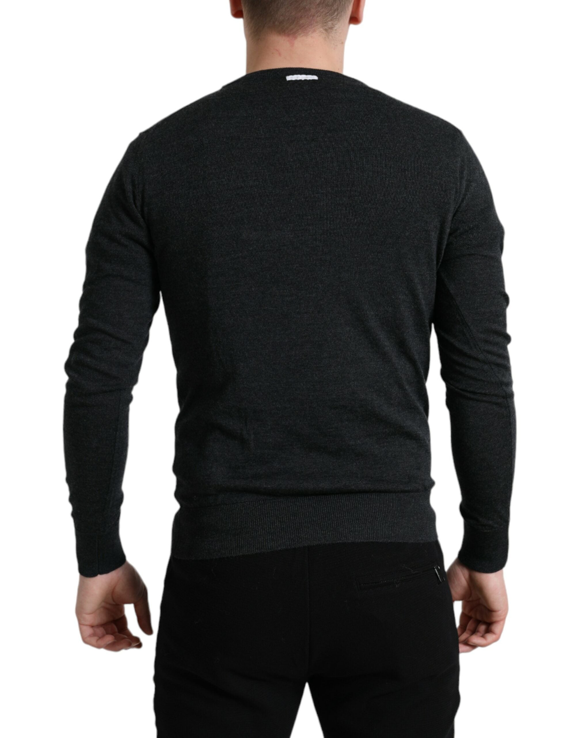 Gray Wool Round Neck Pullover Sweater - ventzia