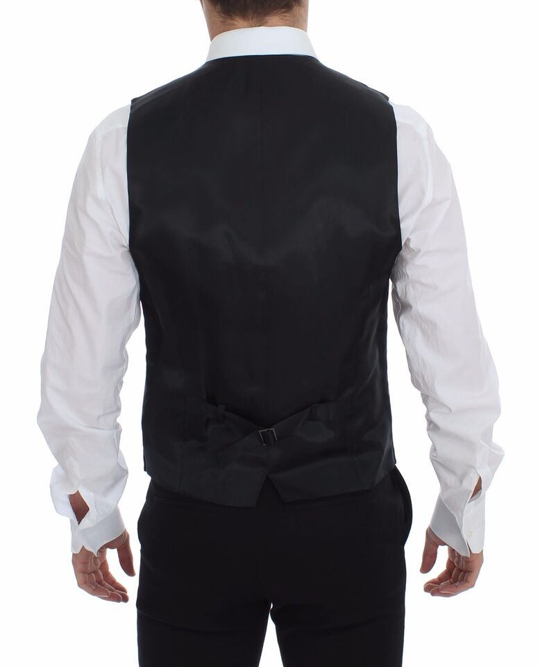 Elegant Gray Striped Wool Dress Vest - ventzia