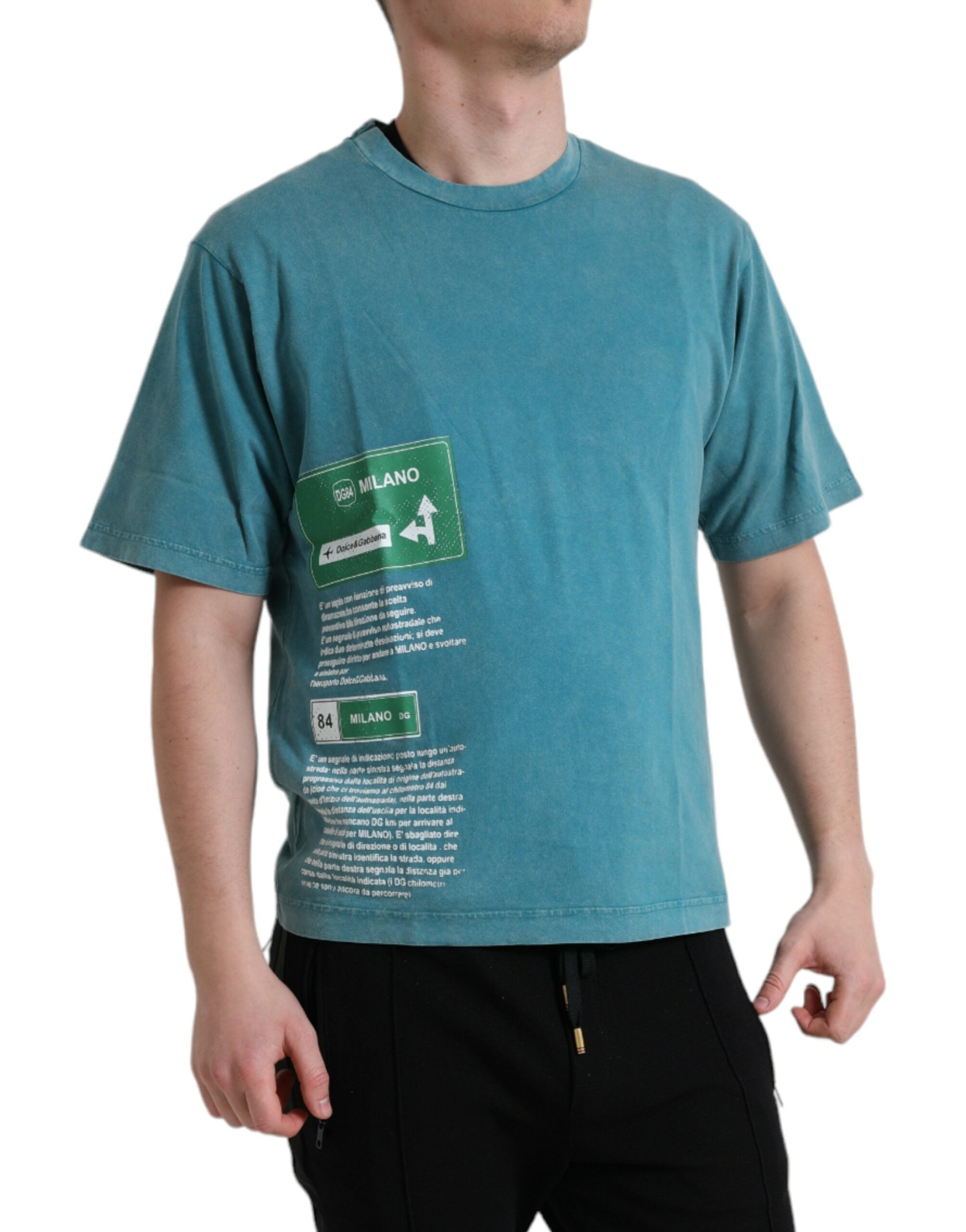 Blue Cotton Milano Street Round Neck T-shirt - ventzia