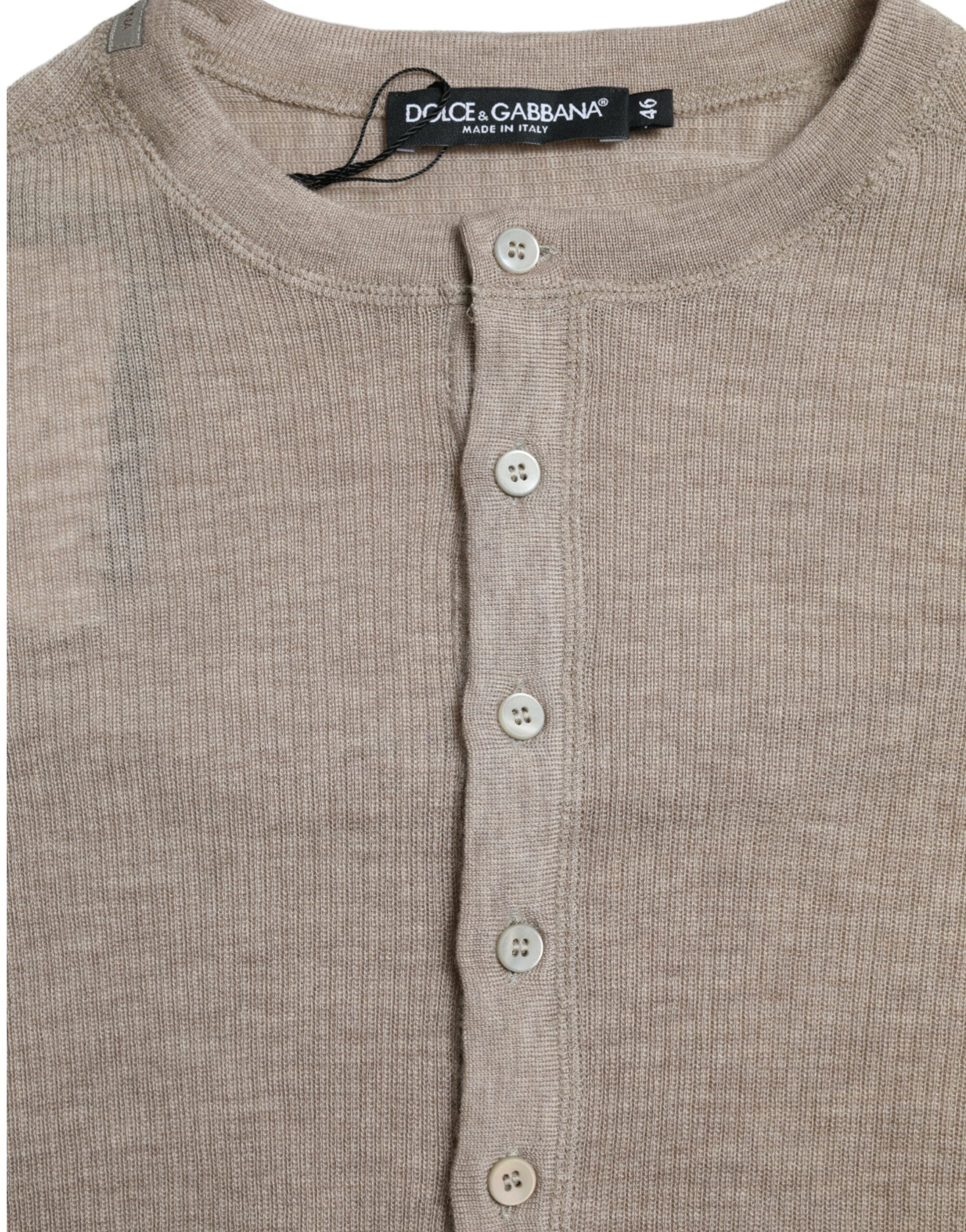 Henley Pullover Beige Cashmere Sweater - ventzia