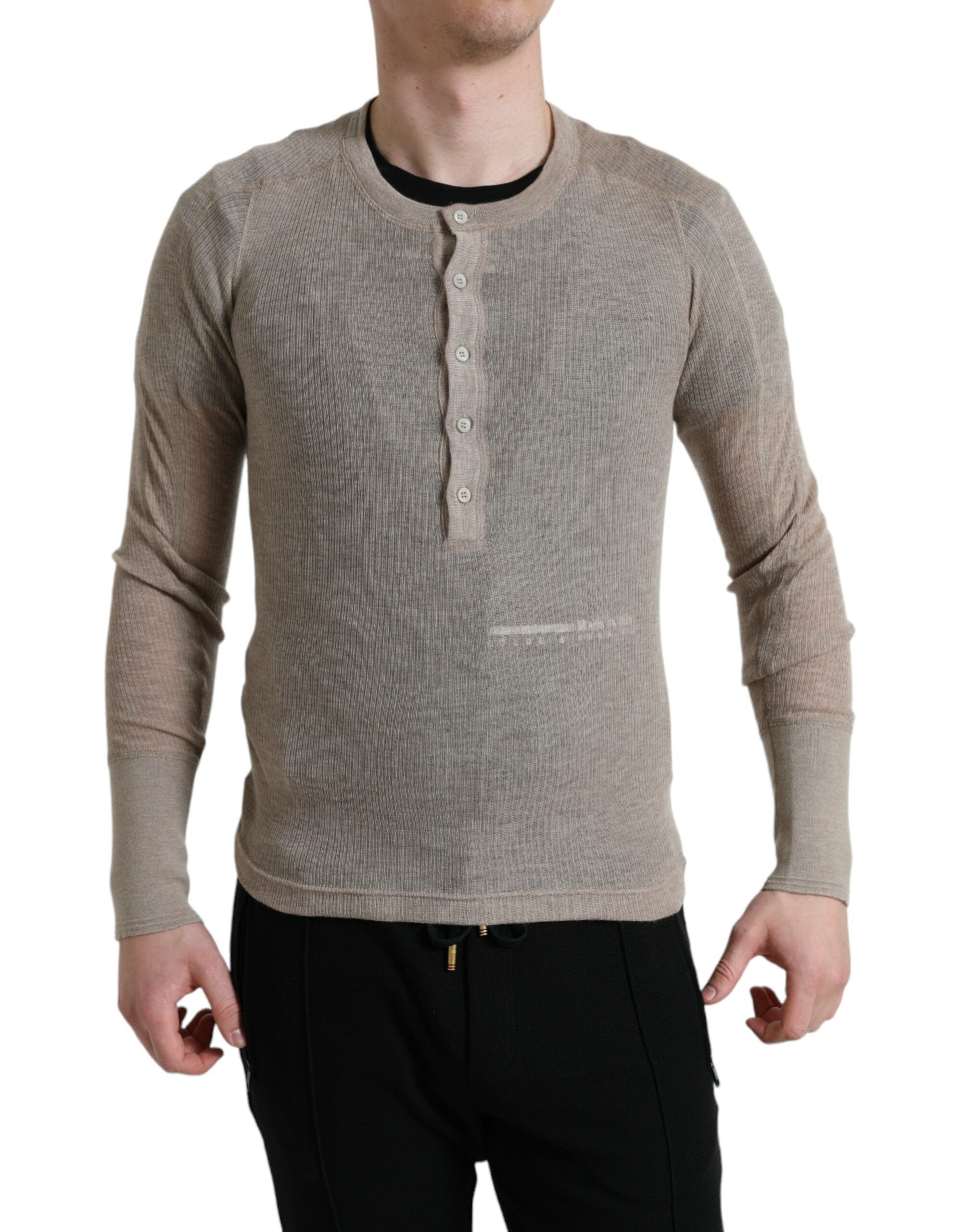 Henley Pullover Beige Cashmere Sweater - ventzia