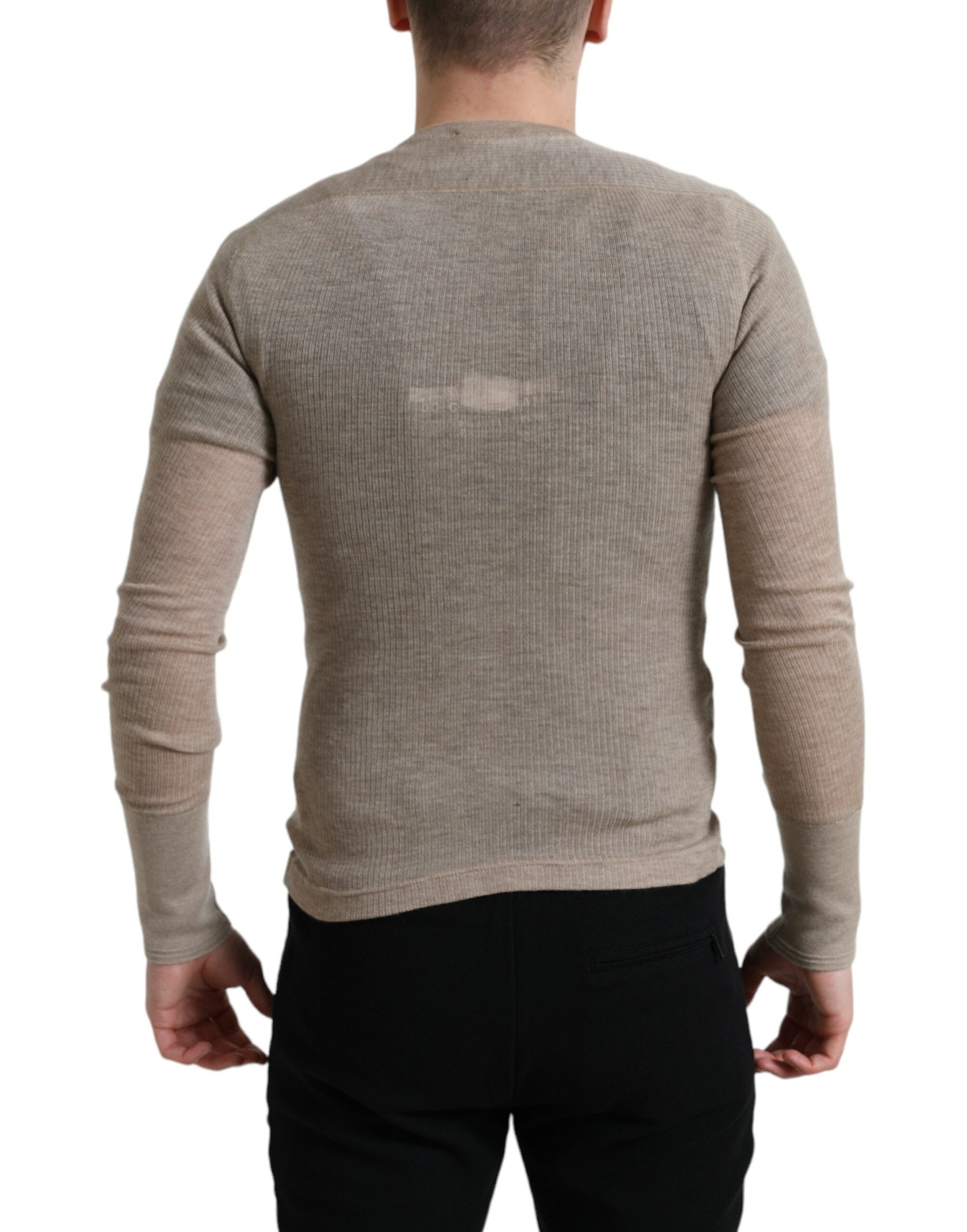 Henley Pullover Beige Cashmere Sweater - ventzia