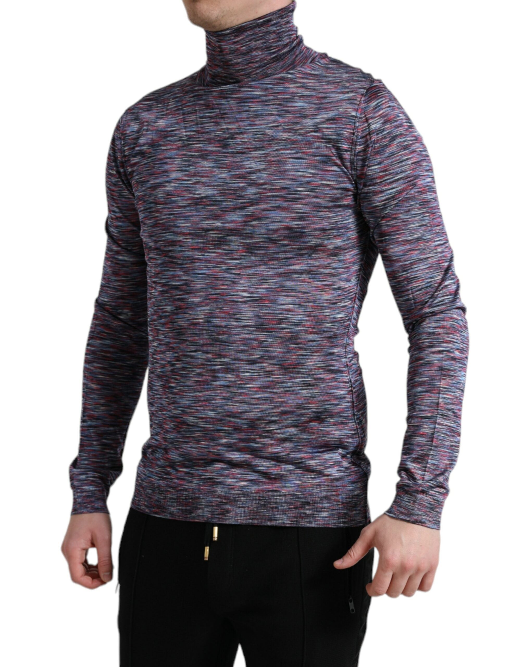 Blue Purple Turtleneck Pullover Sweater - ventzia