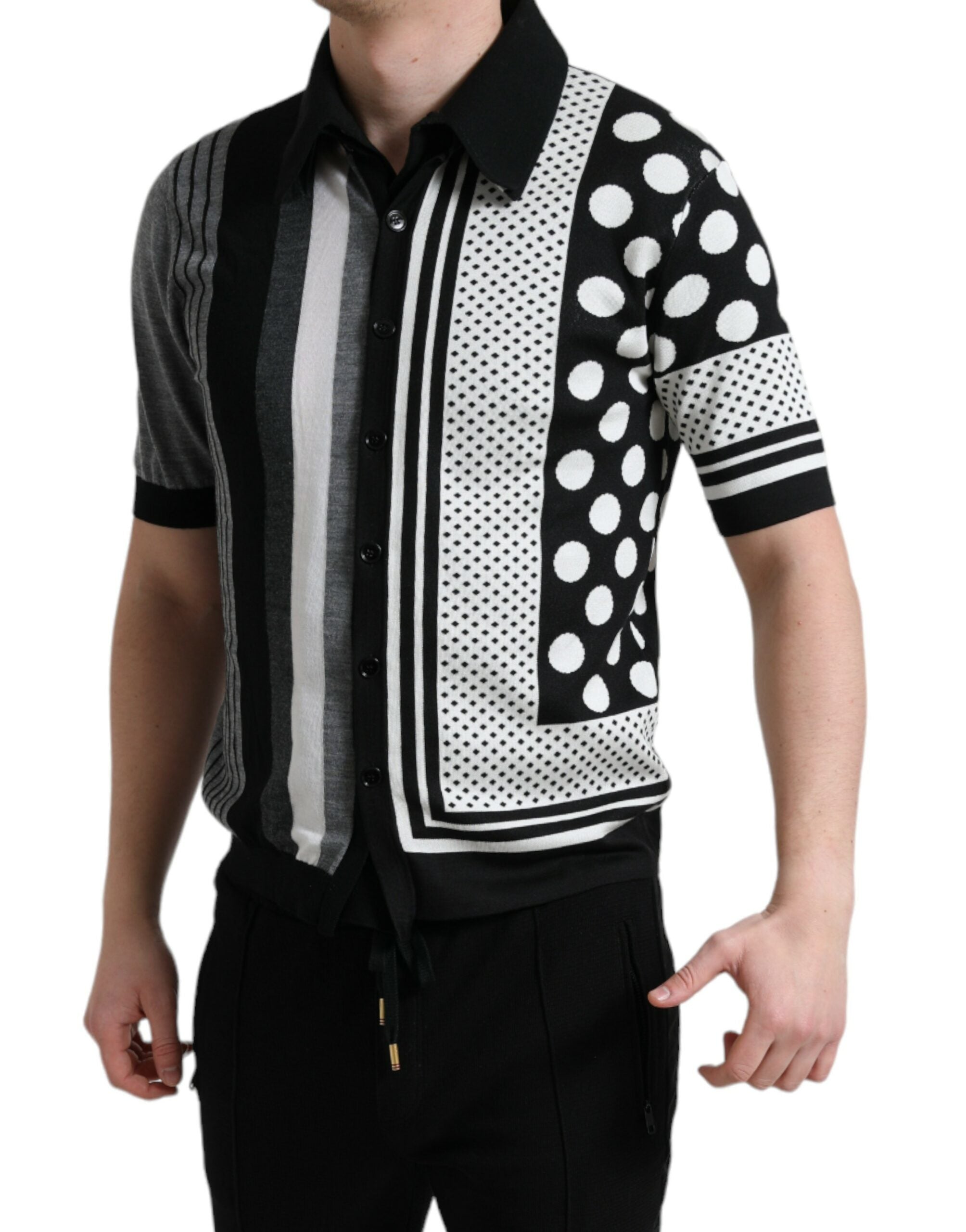 Black White Jumper Cardigan Polo Sweater - ventzia
