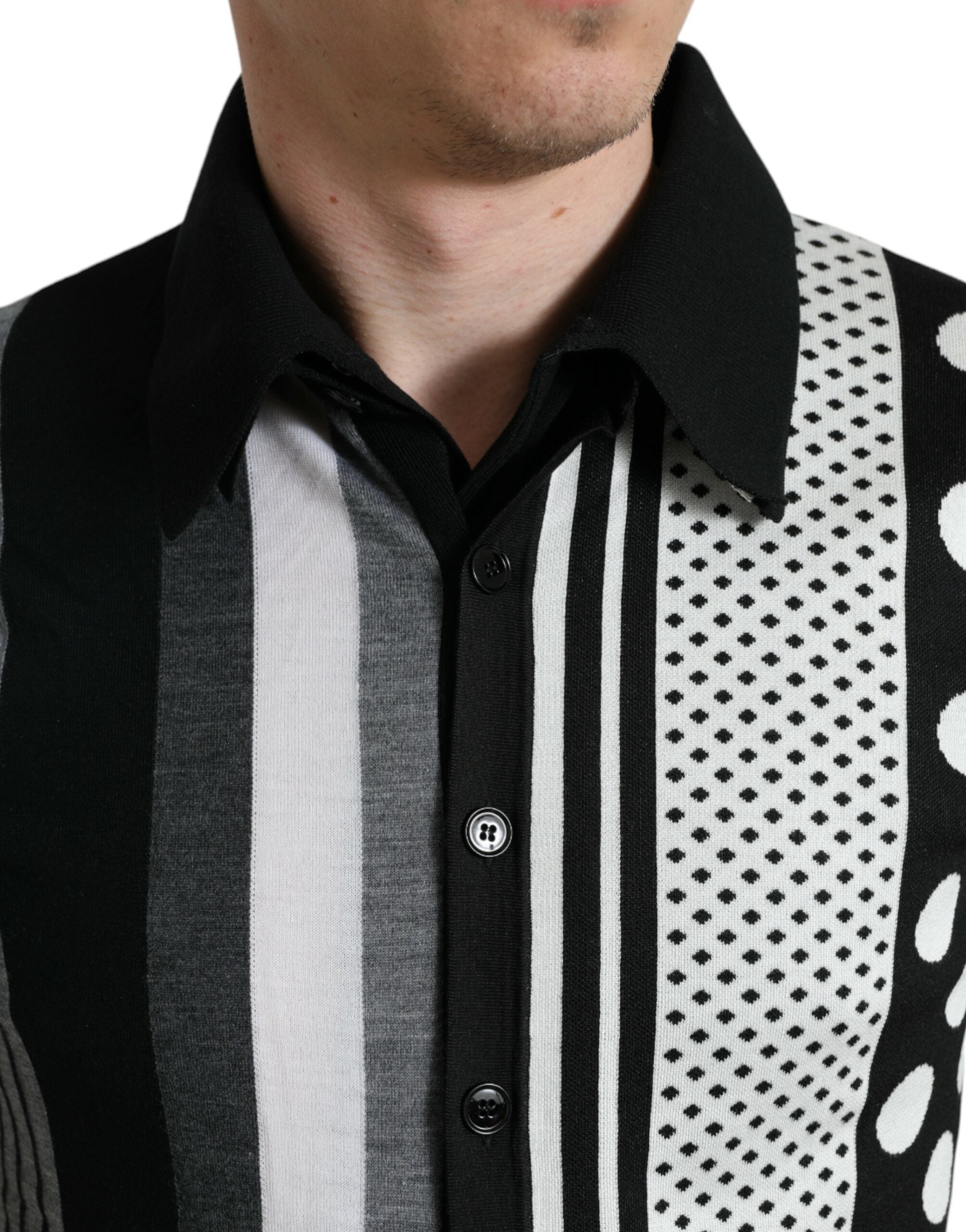 Black White Jumper Cardigan Polo Sweater - ventzia