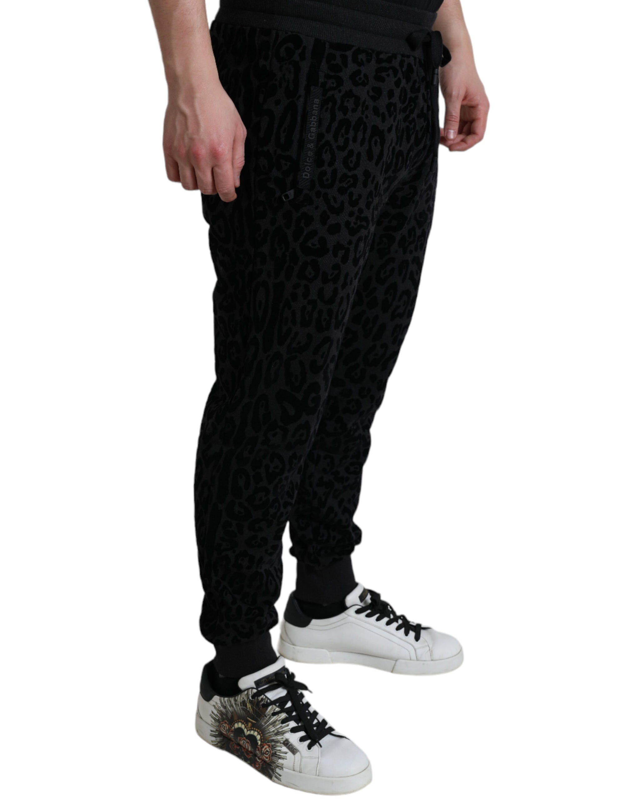 Black Leopard Cotton Slim Fit Jogger Pants - ventzia